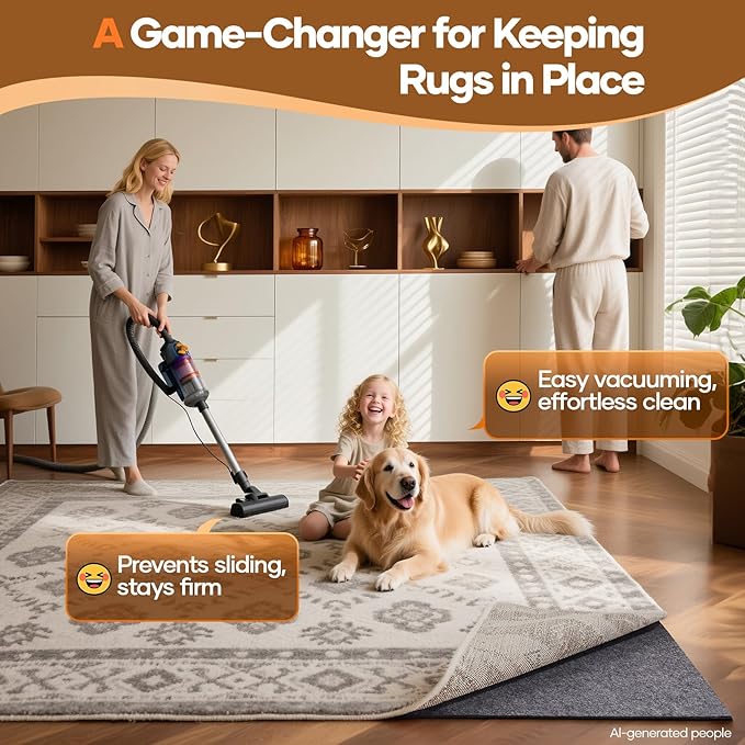 Veken Non Slip Cushioned Rug Pad Gripper 10 x 14 Ft, Felt and Silicone Backing - Image 2