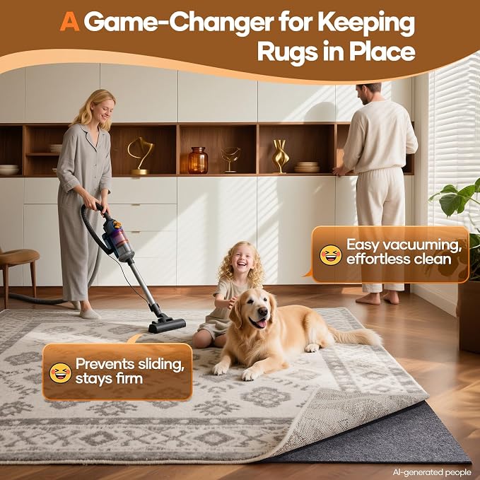 Veken Non Slip Cushioned Rug Pad Gripper 2 x 4 Ft, Felt and Silicone Backing - Image 2