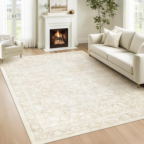 6x9 Area Rugs for Living Room: Washable Vintage Floral Rug Low Pile Non-Slip by LOSBULAKE