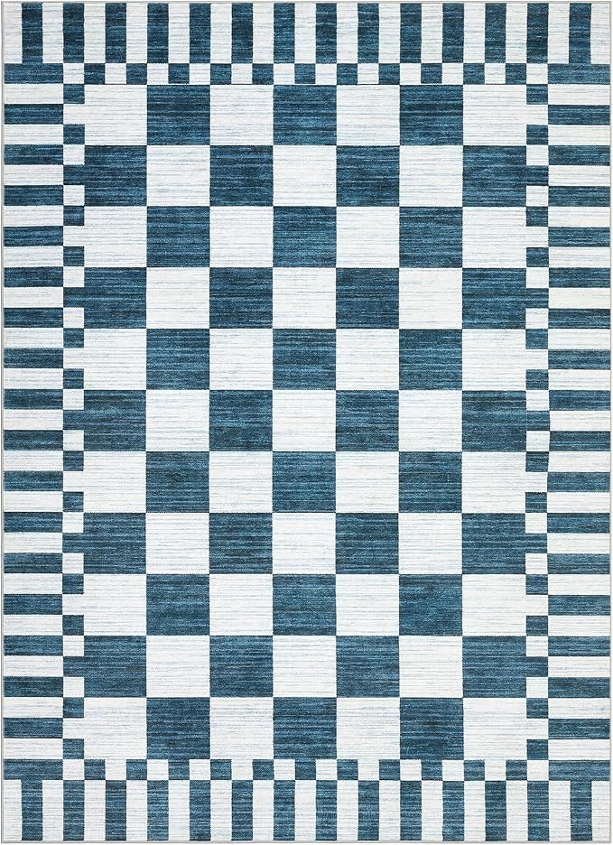 GarveeHome Blue and White Checkered Rug, Washable 3x5 Rug Non Slip - Image 4