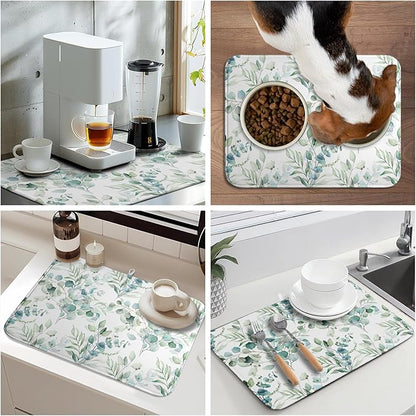 Sage Green Leaves Dish Drying Mats - Image 9