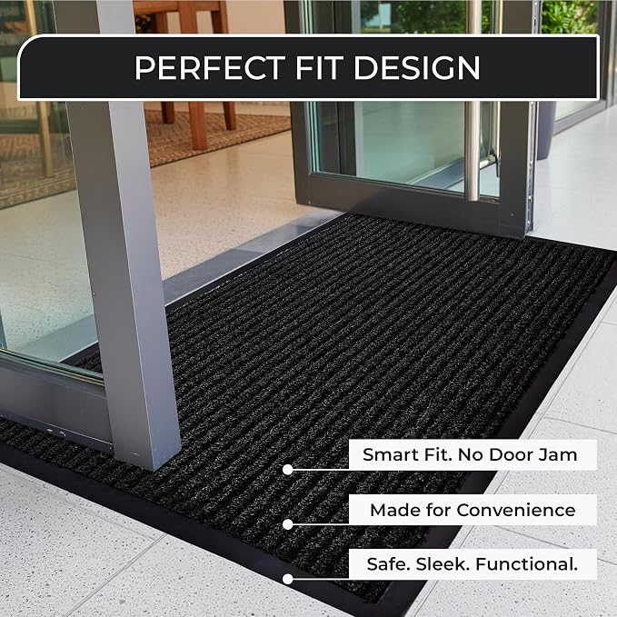 2 Pack Black Commercial Door Mat 3'x5' Heavy Duty Industrial Floor Mat - Image 8