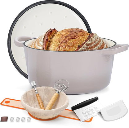 E-far Enameled Dutch Oven Pot for Bread Baking, 6QT Enameled Cast Iron Cookware by E-far