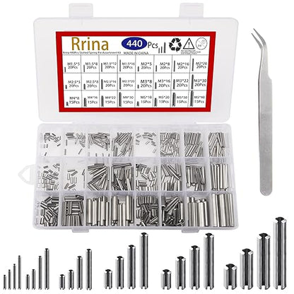 440Pcs 304 Stainless Steel Slotted Spring Pin Assortment Kit, M1.5 M2 M2.5 M3 by Rrina