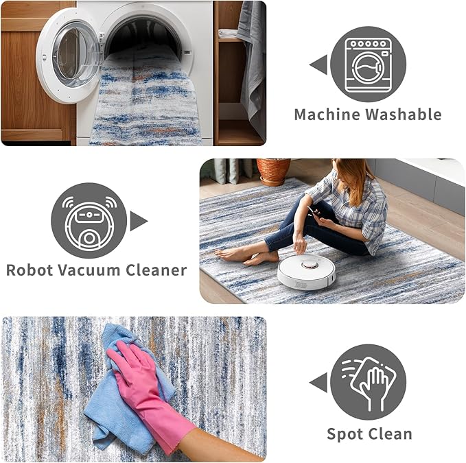 2x10 Washable Runner Rugs for Hallway: Easy-to-Clean Abstract Runners for - Image 4