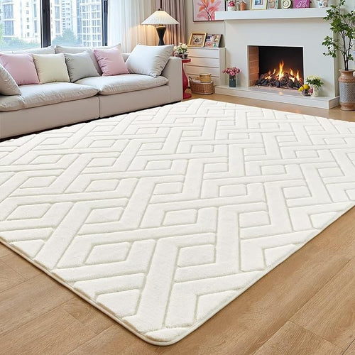 6x9 Cream White Washable Area Rug by VisittheFlagover