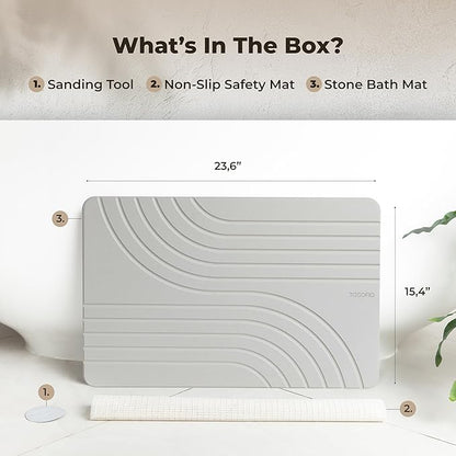 TOSORO - Stone Bath Mat Diatomaceous Earth Shower Mat Non-Slip Super Absorbent - Image 6