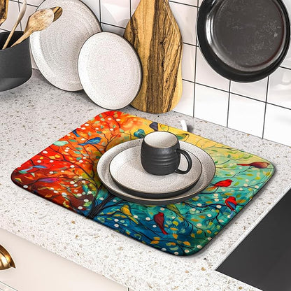 Colorful Spring Summer Tree Bird Dish Drying Mats - Image 5