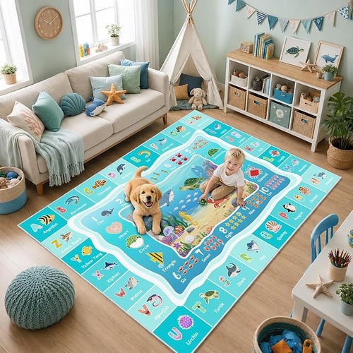 ABC Kids Ocean Rug for Playroom, 5x7 ft Alphabet Classroom Rug, Educational by GRAMBET
