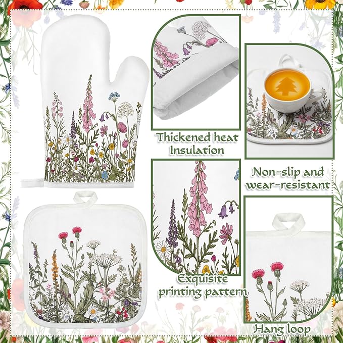 Fanfanwin 10 Pcs Wildflower Kitchen Decor Set Floral Kitchen Towels and Rugs - Image 4