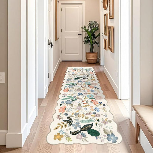 3x10 Washable Hallway Runner Rug: Long Floral Scalloped Soft Runners by HYHAOYUNLAI