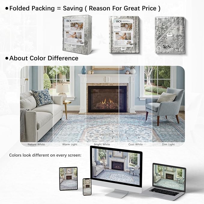 DCX Machine Washable Blue Rugs for Living Room 9x12, Non Slip Stain Resistant - Image 6