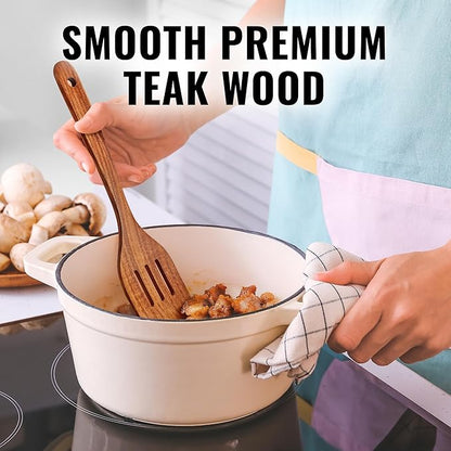 Zulay Kitchen Teak Wood Slotted Spatula – Durable & Heat-Resistant Cooking - Image 2