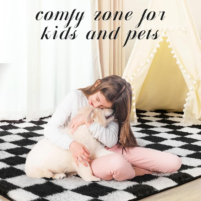 Super Soft Rug for Bedroom, 8x10 Ft Black and White Area Rug Classic Checkered - Image 6