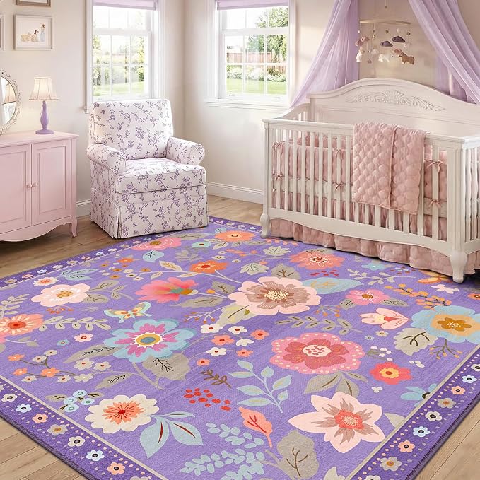 RELEANY Floral Square 5ft Area Rugs Washable Print Boho Cute Carpet Non Slip - Image 7