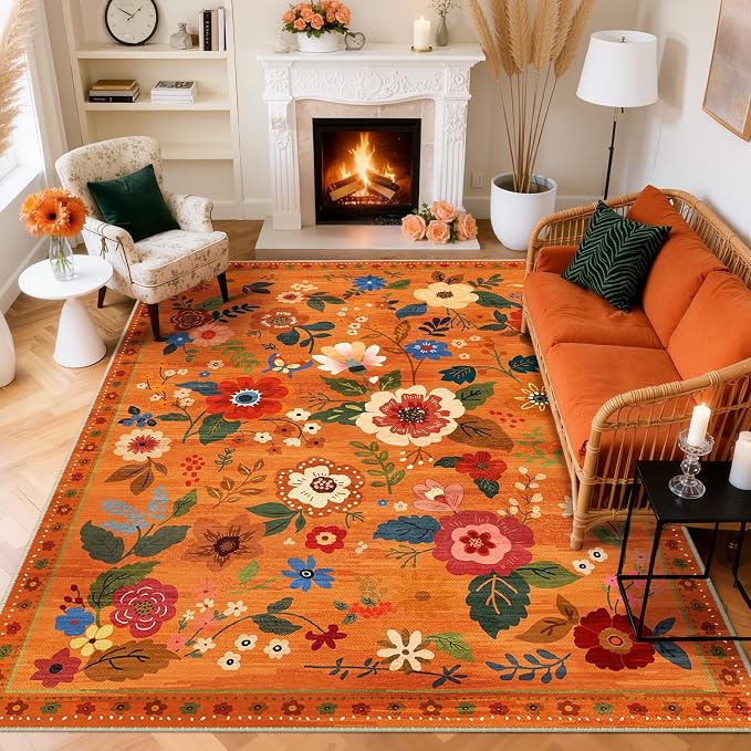 RELEANY Floral 5x7 Area Rugs Washable Print Boho Cute Carpet Non Slip Flower - Image 9