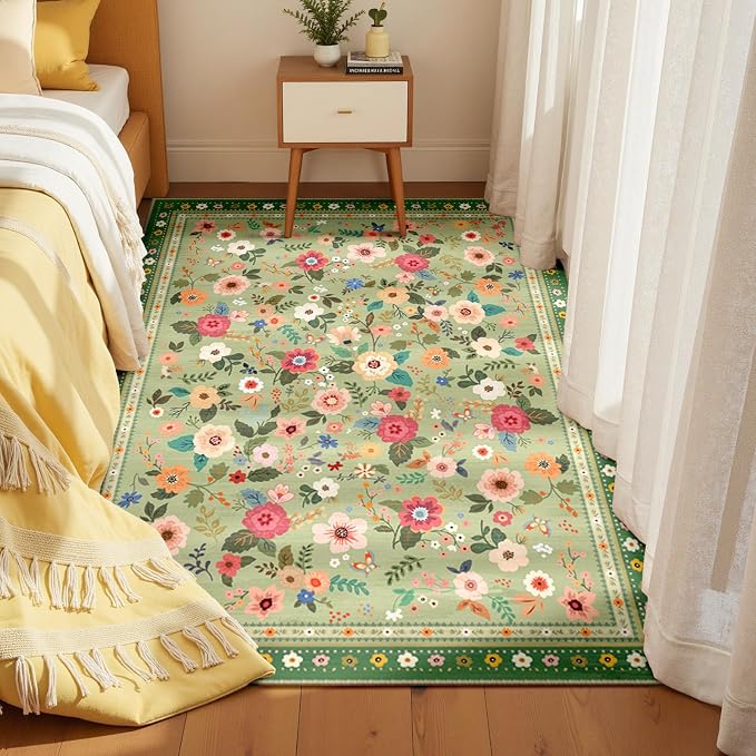 4x6 Area Rugs for Living Room Vacuum-Friendly Machine Washable Area Rug Flower - Image 6