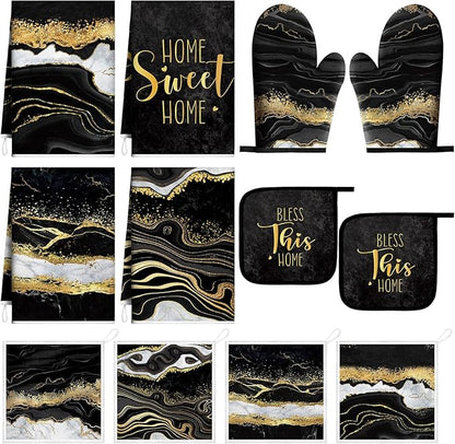 Bencailor 12 Pcs Marble Kitchen Decor and Accessories Sets 4 Black and Gold by Bencailor