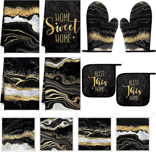 Bencailor 12 Pcs Marble Kitchen Decor and Accessories Sets 4 Black and Gold by Bencailor