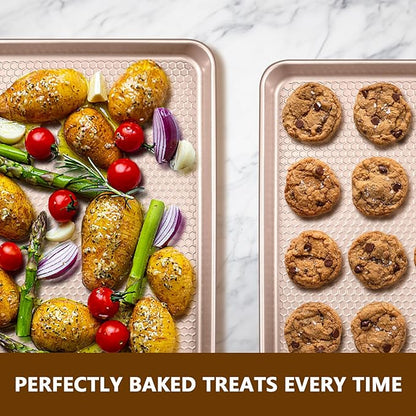 Wildone Baking Sheet Pan Set, Honeycomb Embossed Nonstick Baking Sheet 15x10 In - Image 6