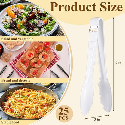 Tessco for you 25 Pcs Plastic Tongs for Serving Bulk, 9 Inch Plastic Disposable - Image 2