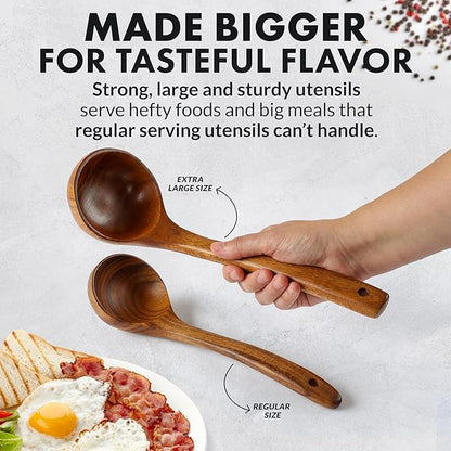 Zulay Kitchen Extra-Large 5-Piece Wooden Spoon Set - Image 3
