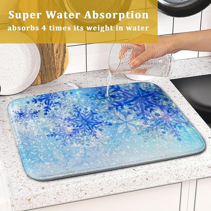 Giwawa 16"x18" Winter Blue Snowflakes Dish Drying Mat Christmas Snow Falling - Image 7
