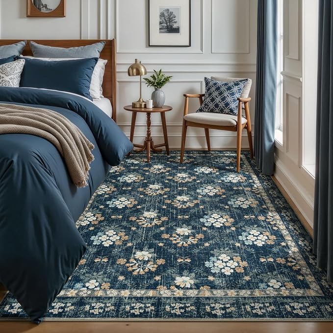 Lessymo Floral Living Room Rug 5x7, Soft Washable Area Rugs - Image 3