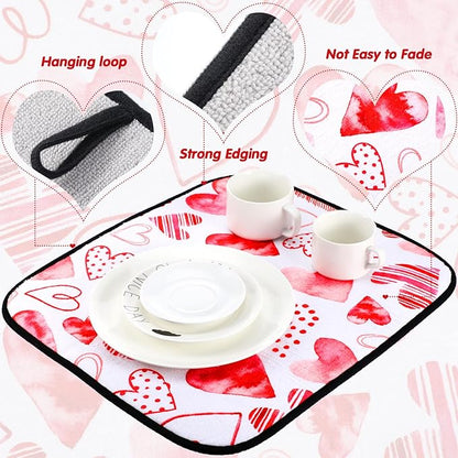 Breling Valentine's Day Dish Drying Mat Valentine Kitchen Dry Mat Absorbent - Image 3