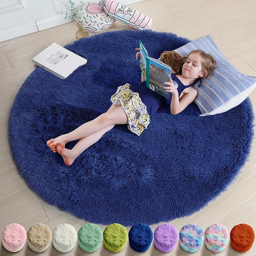 Amdrebio Navy Blue Small Round Rug 3Ft by Amdrebio