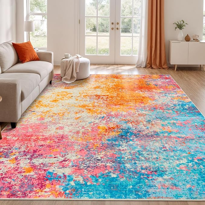 Rugflix 10x12 Area Rugs for Living Room, Washable Colorful Rainbow Rug by RugflixAreaRugs