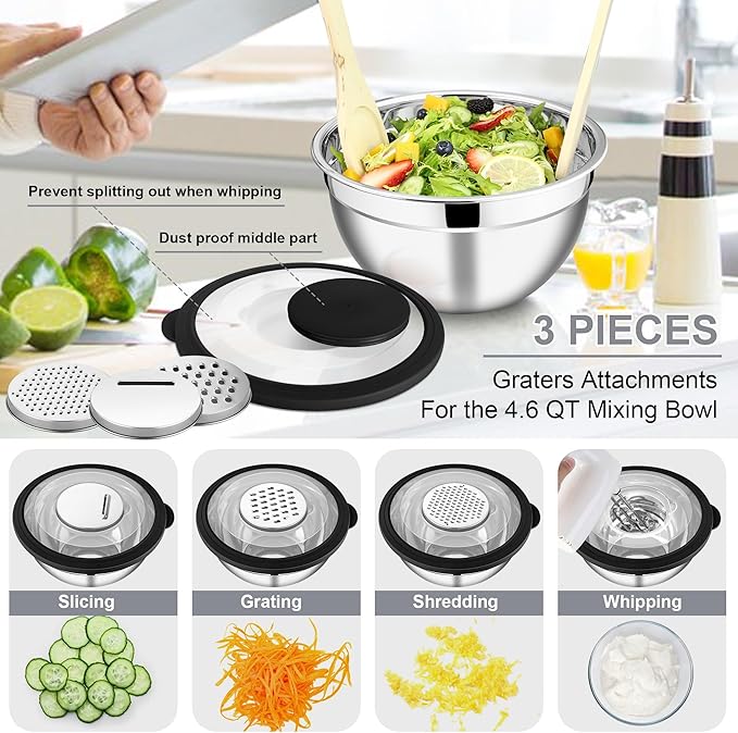 E-far Mixing Bowls with Lids and Graters, Stainless Steel Salad Mixing Bowl - Image 3