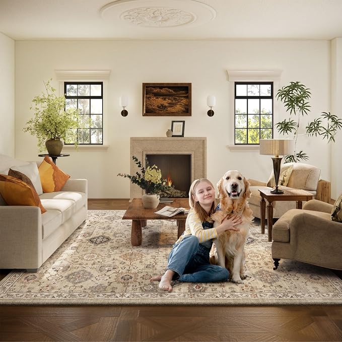 Machine Washable Rug for Living Room: 8x10 Area Rugs Boho Vintage Rug Stain - Image 6
