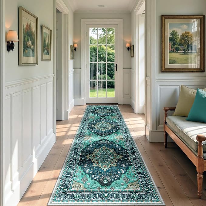 RELEANY Area Rugs Runner 2'x7' Washable Non-Slip, Floral Vintage Distress - Image 2