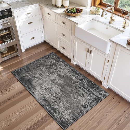 2x5 Black Rug Runners for Hallways Kitchen Runner Rug Non Slip Washable Black - Image 2