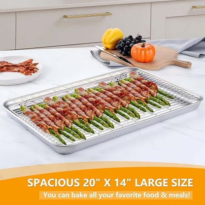 Homikit Baking Sheet with Rack Set, 20x14 Inches Large Stainless Steel Cookie - Image 3