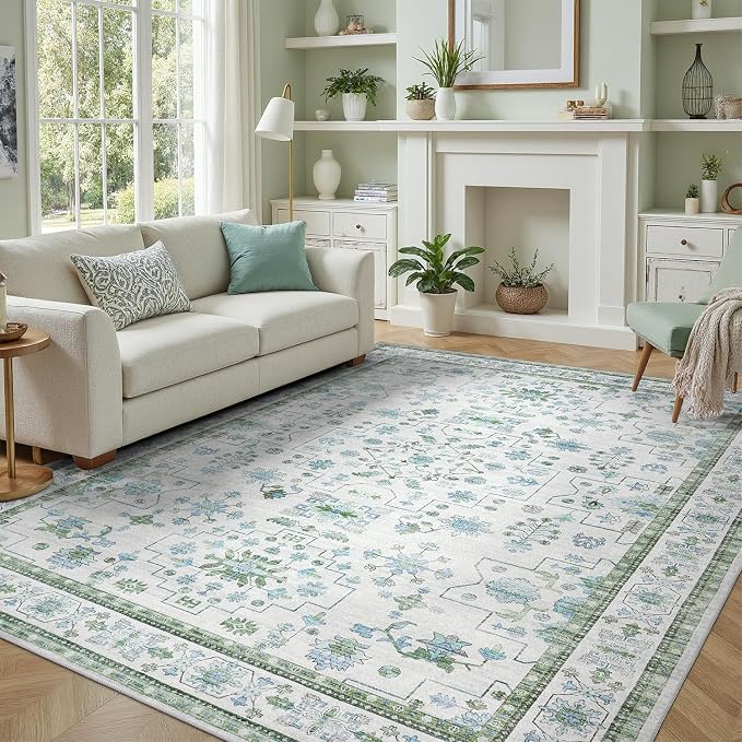 DCX Green 9x12 Rug, Kid & Pet Friendly by DCXWashableRug
