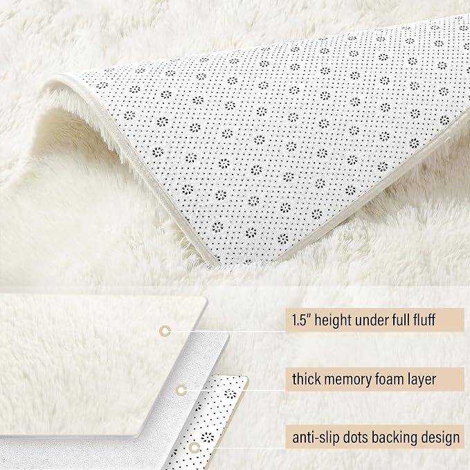 BENRON Fluffy Rugs for Living Room 7x10 Cream White, Washable Large Area Rugs - Image 6
