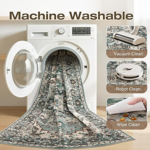 8x10 Area Rugs Living Room: Washable Vintage Rug Large Non-Slip Stain Resistant - Image 2