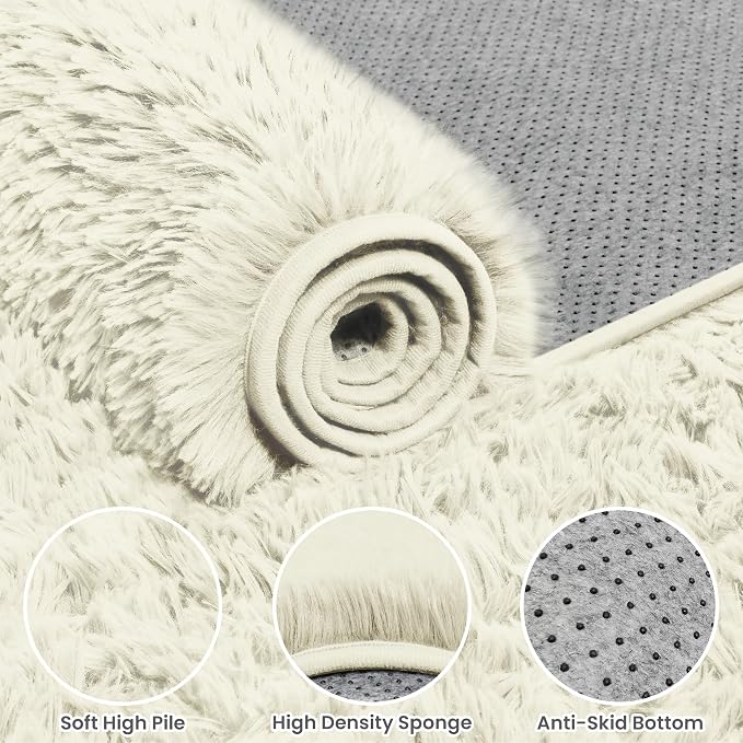 8x10 Area Rugs for Living Room Rug: Soft Fluffy Shag Cream White Rugs for - Image 6