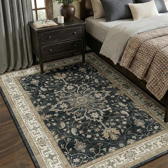 RELEANY Area Rugs 5'x7' Washable Non-Slip, Floral Vintage Distress Medallion - Image 2