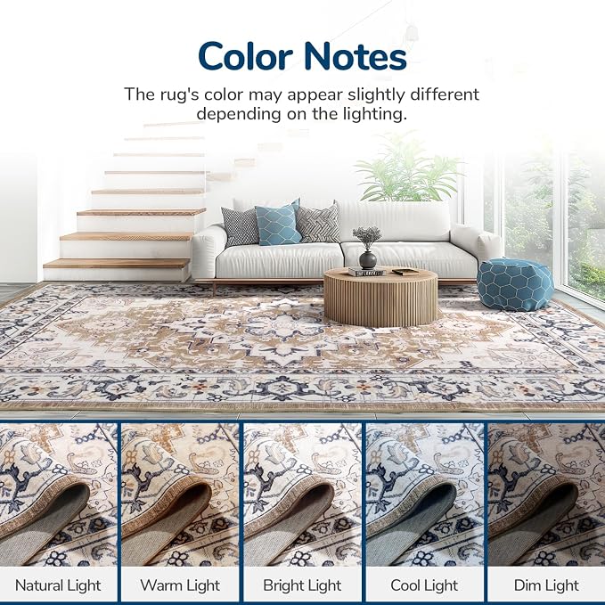 Lessymo 2 x 4 Entryway Rug, Machine Washable Area Rugs Boho Faux Wool Low Pile - Image 9