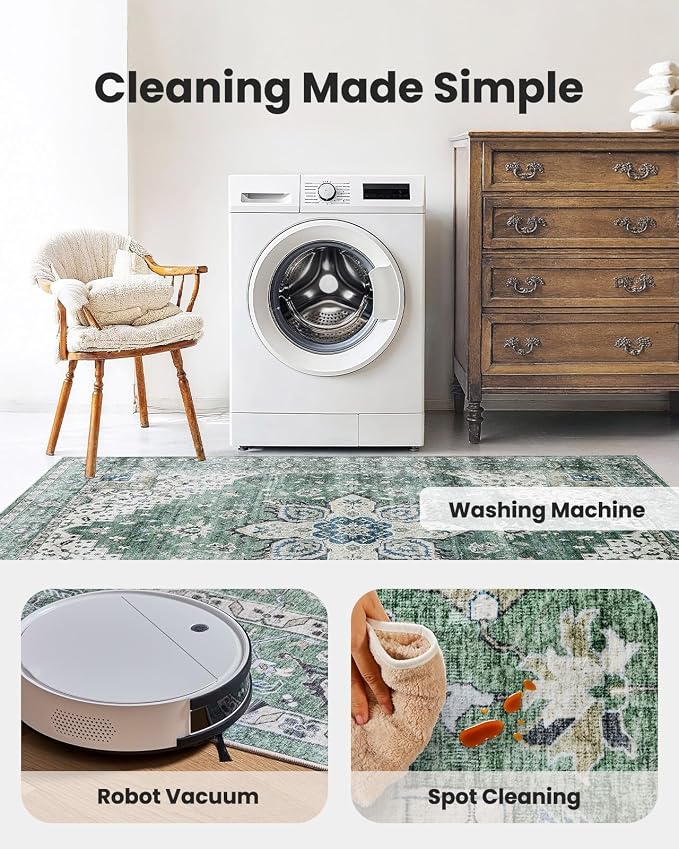 AMADA HOMEFURNISHING 8x10 Area Rug, Washable Low-Profile Large Area Rug - Image 4