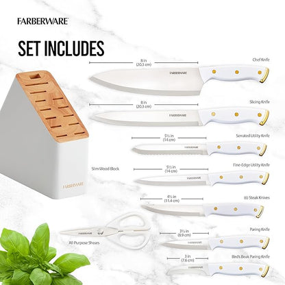 Farberware 14-Piece Knife Block Set, High-Carbon Stainless Steel, Triple-Riveted - Image 3