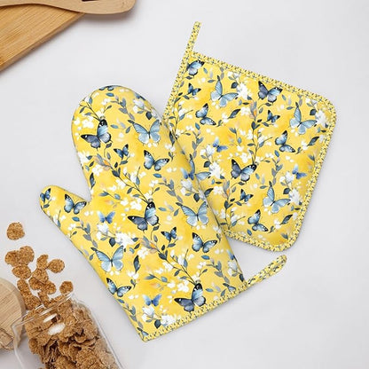 Oven Mitts and Pot Holders Watercolor Pastel Butterfly Flower Silicone Kitchen - Image 6