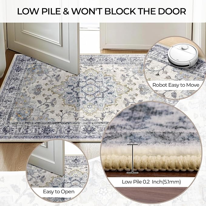 CAPALOCA Machine Washable Rugs Nursery Rug 6ft Cute Girl Non Slip Low Pile - Image 4