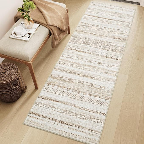 2x8 Runner Rug Machine Washable Non Slip Area Rug Distressed Neutral Moroccan by Tchdio