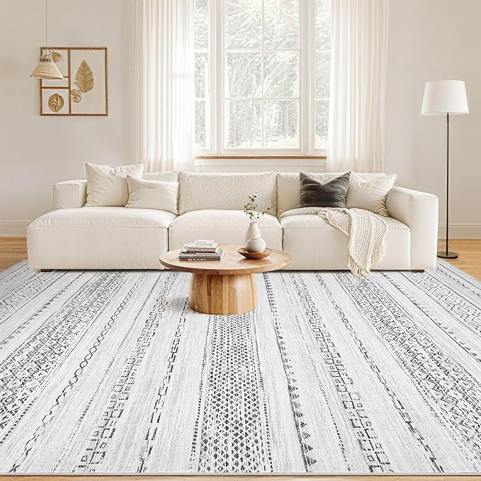 Nakagishi 9x12 Area Rug Living Room: Washable Boho Large Neutral Modern Soft - Image 4