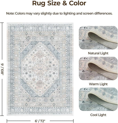 6x9 Washable Area Rugs, Large Living Room Rug, Vintage Boho Carpet, Non Slip - Image 2