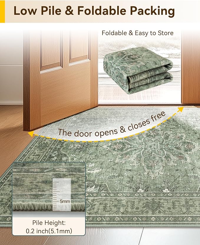 RELEANY Area Rugs 4'x6' Washable Non-Slip, Floral Vintage Distress Medallion - Image 4